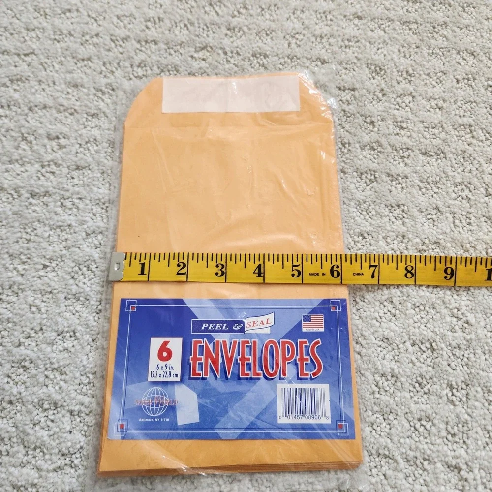 Paper World‎ 6 Count Peel and Seal Envelopes 6x9 Manila Kraft Paper USA Made